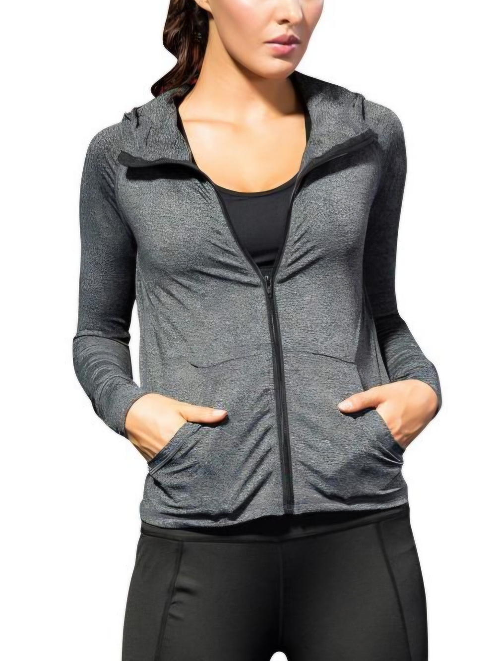 Flywheel Women's Gray Lightweight Zip Track Jacket with Pockets Knit Small